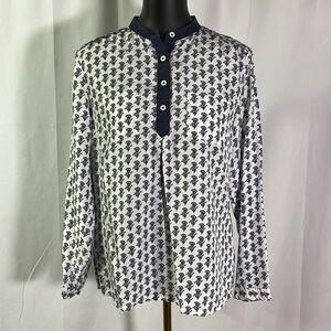 Tommy Bahama Blue & White Floral Print Silk Popover Blouse